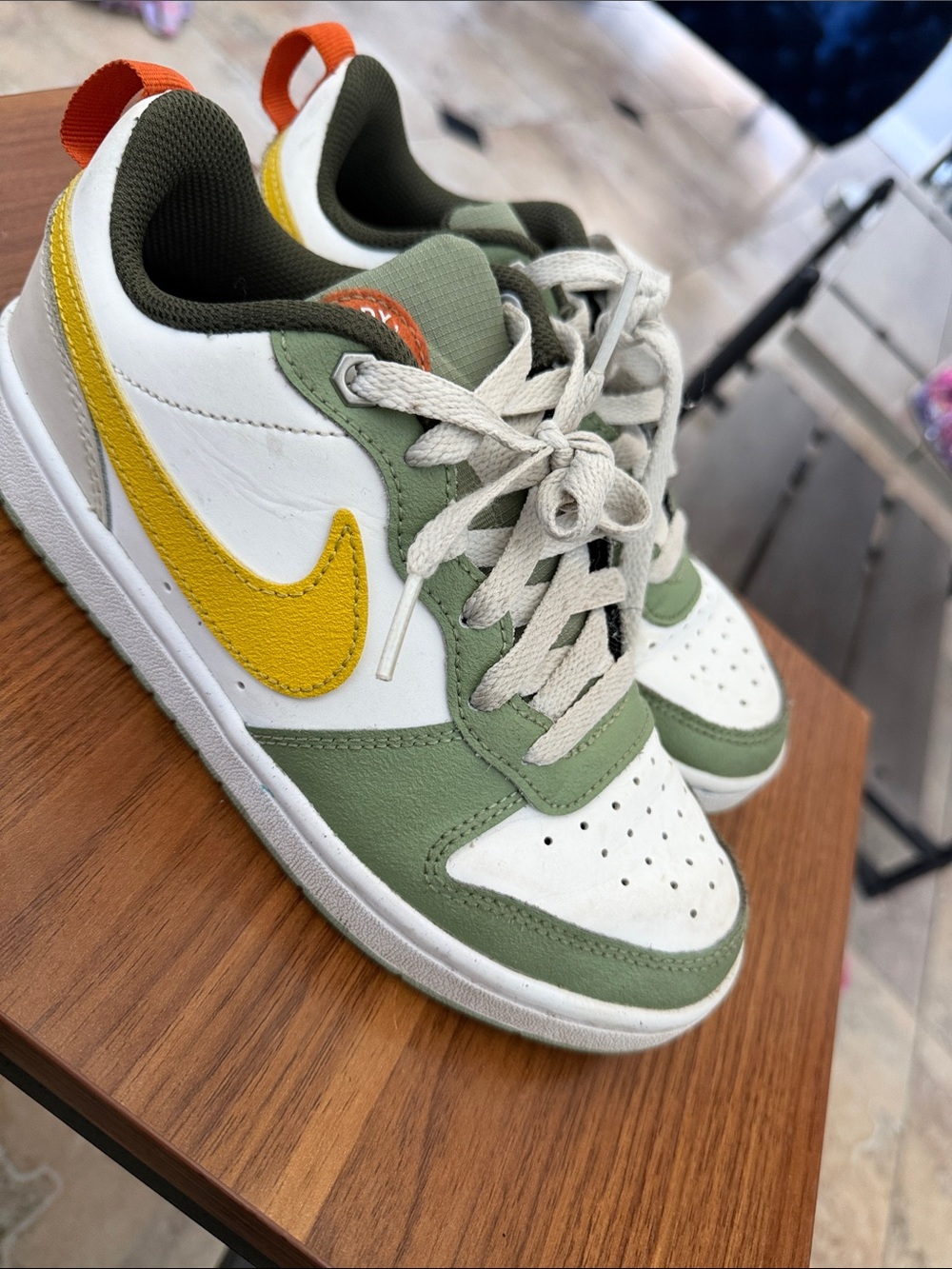 Nike Kids Low-Top Sneakers — Olive Green, White & Yellow